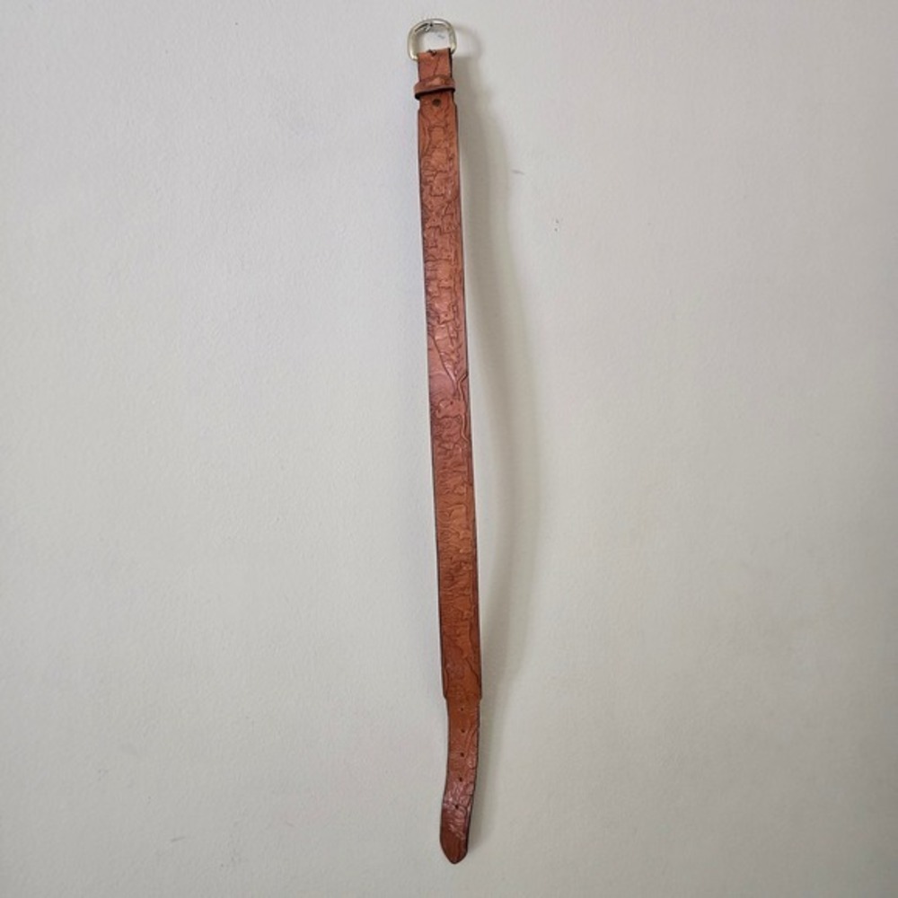 Al Stohlman Belt Brown Leather Embossed Western Longhorn Belt 32 - Picture 3 of 16